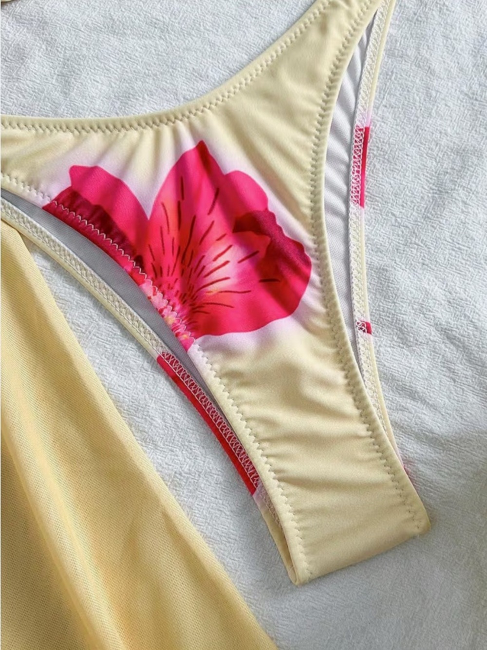 Sheer Yellow Floral Tie-Side Bikini Set - Picture 3 of 4